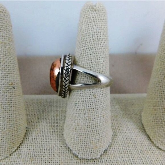 131/117  Size 8 Tear Drop Barse 925 Thailand Hammered Copper Ring - Picture 2 of 3